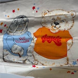 Vintage 1980 Shirt Tales Pillow Case Fabric Cartoon Bear Walrus Crafting Sewing